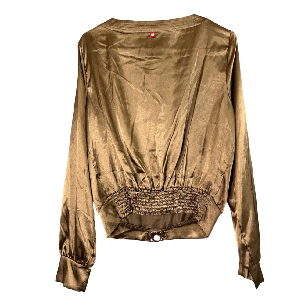 Rare Apple Bottoms Women's Bronze Satin‎ Long Sleeve Blouse Top Shirt L/G - Picture 6 of 10